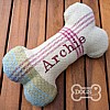 Personalised Bone Dog Toy - Country Tweed Collection - Cream & Blue (Archie) 2